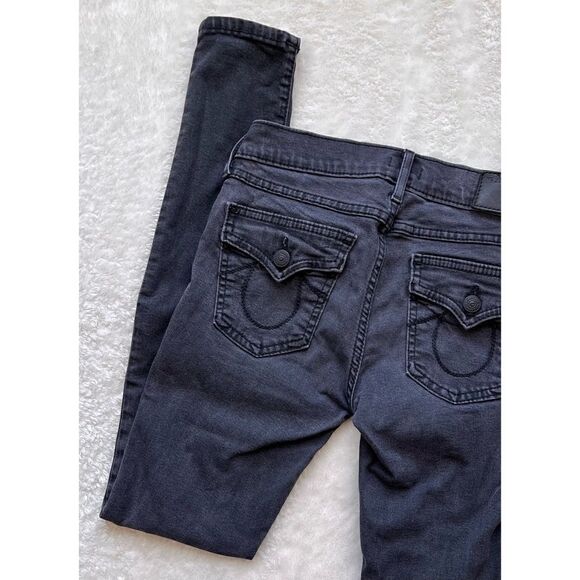 True Religion Halle Mid-Rise Super Skinny Faded Black Jeans with Flaps, Size 25 - Picture 15 of 16